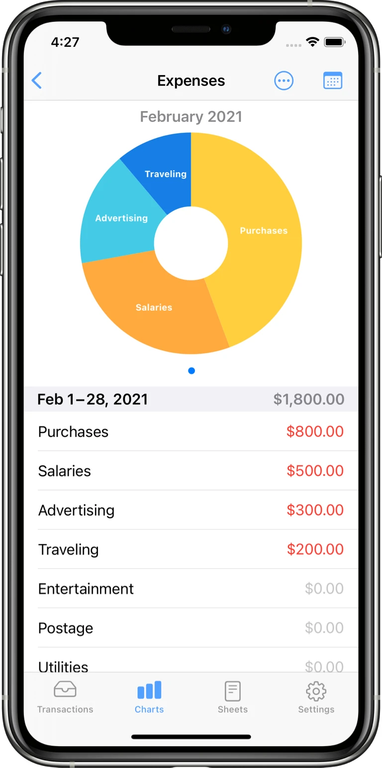 Analyze expenses with charts.