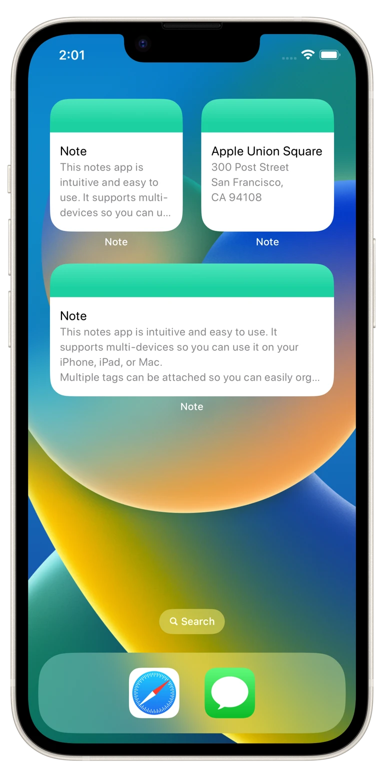 Check notes instantly with widgets.