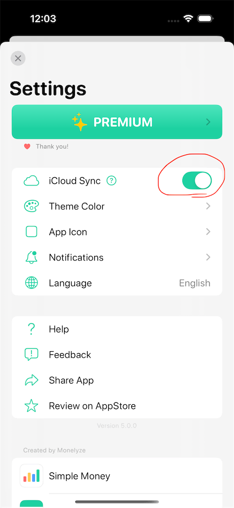 iCloud sync settings on iPhone