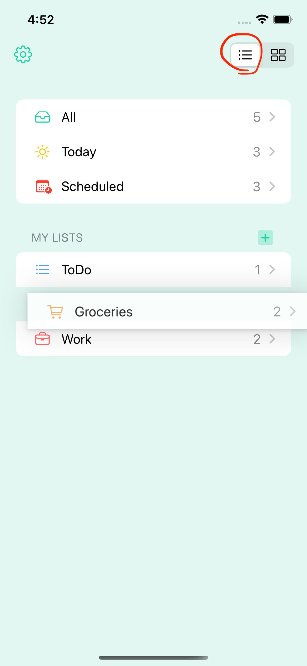 Reorder lists screenshot