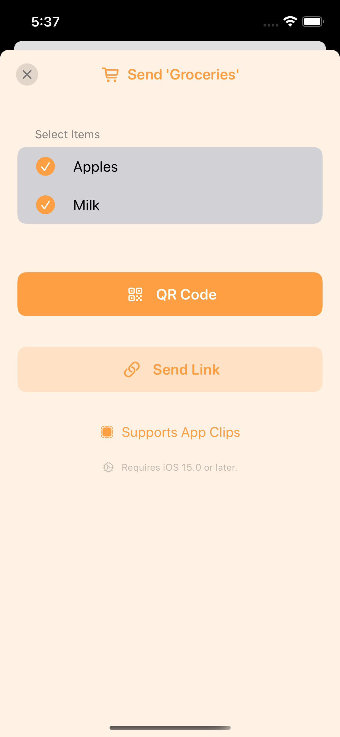 Send List selection screenshot