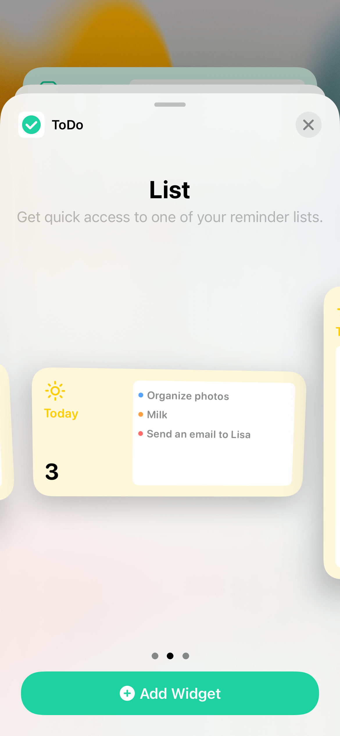 Widget selection screenshot